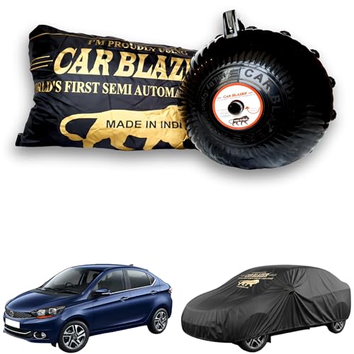 Image of CARBLAZER Portable & Semi-Automatic Full Body Car Covers: Heavy Duty Device| Anti-Theft| Dust & Scratch Proof | Water & Wind Resistant|Custom Fit| Dual-Side Cover, Compatible for Tata Tigor