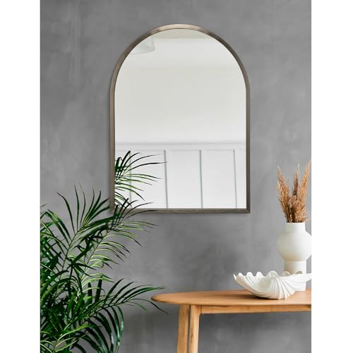 Image of Arched Metal Framed Wall Mirror, Large 26 inchx18 inch Aluminum Alloy Bathroom Mirror for Wall, for Bedroom, Entryway, Living Room Vanity Coffee