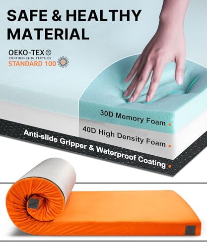 Gaialoop Thick Memory Foam Camping Mattress Sleeping Pad [Car/Tent/Cot] 3" Portable Floor Mat Roll Up Mattress for Guests Kids Sleepover Travel [Twin: 75 * 38 * 3"] - Thumbnail 2