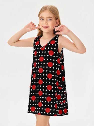 Image of Batermoon Girls Swim Cover Up V Neck Swiss Polka Dot Summer Beach Dress | Kids Cover-Ups, Sleeveless Vacation Swimwuits, Boho Cute Dresses with Pockets 4-14 Years