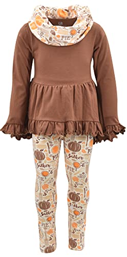 Image of Unique Baby Girls Kids Toddler 3pc Outfit Set Long Sleeve Cotton Blend Tunic Top Leggings and Scarf