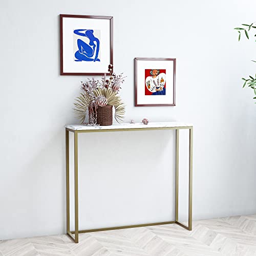 Tilly Lin 36" Faux Marble Top Console Table With Gold Metal Frame, Rectangular Shape Sofa Table For Entryway, Bar Table For Dining Room, Couch Table, Display Table For Living Room, Hallway, Foyer #TOP5