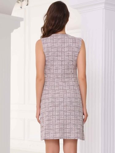 Image of Allegra K Tweed Dress for Women Elegant Plaid Sleeveless Business Casual Above the Knee Dresses