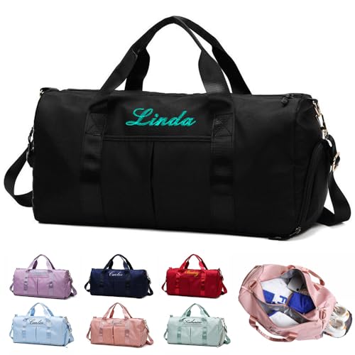 Personalized Duffel Bag Customizable Sports Gym Bag Personalized Embroidered Travel Bag with Wet & Dry Bag & Shoe Compartment for Men & Women Customized Sports Bags(Black)