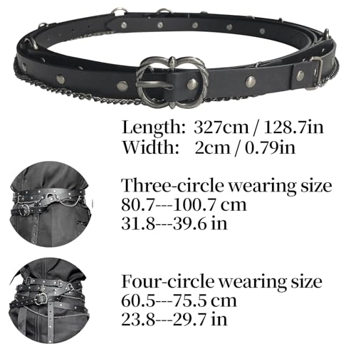 Image of HiiFeuer Medieval DIY Faux Leather Metal Chain Belt, Vintage Adjustable Thin Belt For Women, Retro Skinny Belt For Dresses