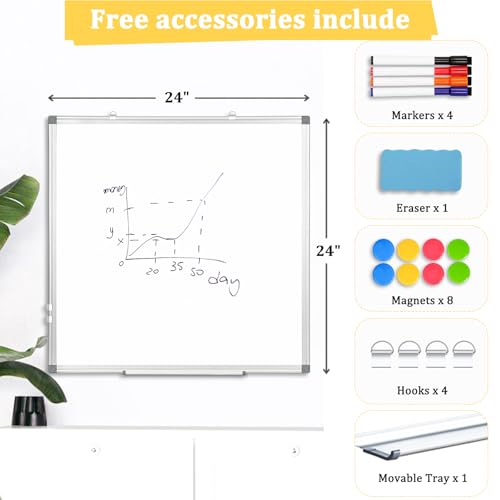 AMUSIGHT Double-Sided Magnetic Whiteboard, 24" x 24" Dry Erase Board Black Aluminum Frame for Wall, White Board Dry Erase Marker Board for Kitchen, Memo, School, Home, Office by AMUSIGHT - Image 5