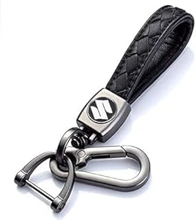 سلسلة مفاتيح سيارة من الجلد المضفر عالي الجودة - متوافقة مع شعار سوزوكي، أسود