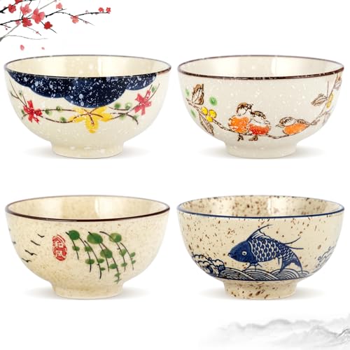 clothmile 4.5 Inch Japanese Retro Rice Bowls Set of 4
