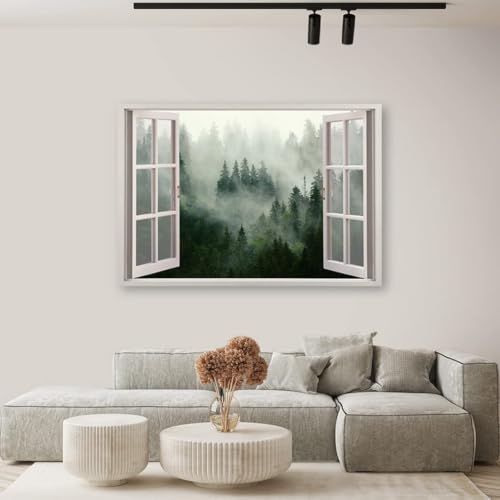 Fensterbild para dar amplitud a cuartos oscuros: lienzo de ventana 3D con bosque natural 3