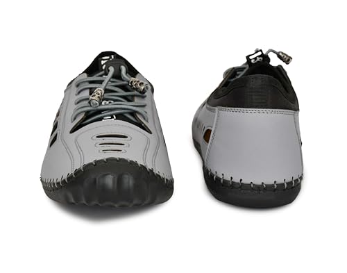 Image of OZJI Faux Leather Stylish sandals (Grey, UK Footwear Size System, Adult, Men, Numeric, Medium, 6)