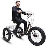 YMLUKzun 20'' x 4'' Fat Tire Dreirad für Erwachsene, 7-Gang-Cruise-Trike mit großem Einkaufskorb für Damen und Herren, Urlaub, Ausflüge, Camping, Unterhaltung, Haushalt, Dreirad DarkRed