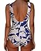 SUUKSESS Women Sexy One Piece Tummy Control Swimsuit Ruched High Neck Slimming Swimwear 2025 Low Back Bathing Suit(Navy Blue Floral,Large)