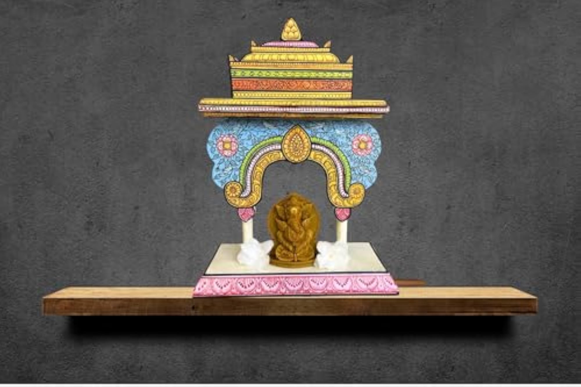 Handcrafted Pattachitra Wooden Small Temple, Pooja Stand