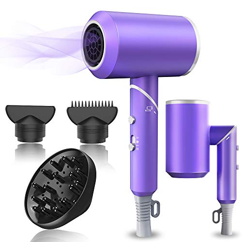 Hair Dryer,1800W Professional Ionic Hair Dryer with Diffuser and Nozzles, Powerful Blow Dryer for Fast Drying,Compact & Lightweight Travel Portable Hair Dryer for Women, Kids