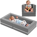 Abdtech Portable Foldable Toddler Travel Bed：Foldable & Soft - Convertible 3-in-1 Soft Foam Floor Bed with Washable Cover,Folding Floor Bed Best for Home/Travel/Playing/Hotel,Grey