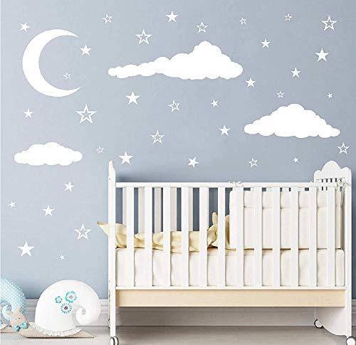 Vinilos decorativos 3D nubes luna y estrellas blanco miniatura 2