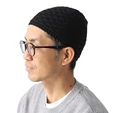 [ｒｅｇｎｕｕ] 日本製 イスラム帽 ブロック編み メンズ 綿100％ 薄手 春夏秋冬 オールシーズン イスラムワッチ 医療用・ケア用 ギフト対応 (JP, アルファベット, Free Size, ブロック編みブラック)