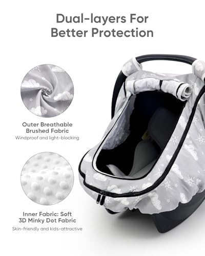 Image of Infant Car Seat Cover with Mesh and Zipper, Cloud Gray