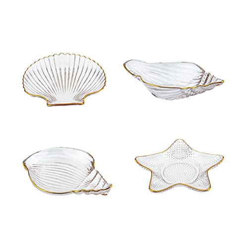 LIFKOME 4pièces Assiette De Présentation De Bijoux Étoile De Mer Assiette De Service Transparent Avec Bord Doré Pour Fruits Et Décoration De Table