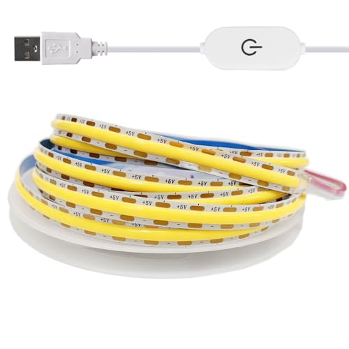 Image of TOPXCDZ LED COB Light Strip Touch Dimmer Flexible Diode Tape 5V USB Linear Indoor Lighting Lamp Room DIY TV Mirror Backlight Wall Decor (Natural White, 1M)