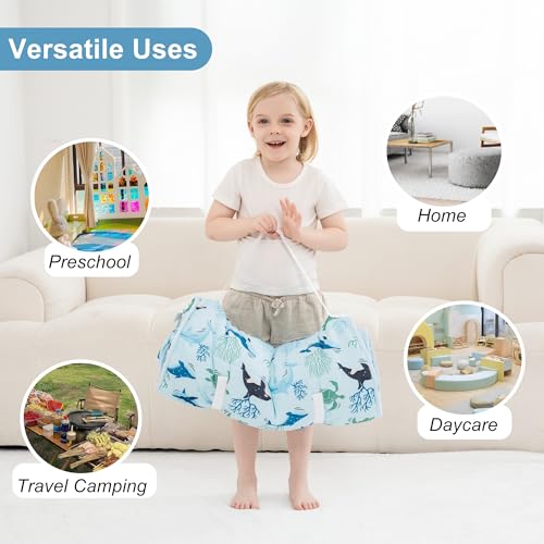 Image of Viviland Toddler Nap Mat, Rolled Sleeping Mats with Pillow and Minky Dot Blanket for Girls Boys, Kids Slumber Bags /Nap Mat for Preschool, Daycare, Kindergarten, Travel Camping - Blue Ocean Whales