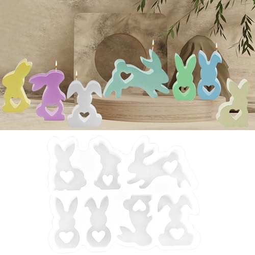 UptVin 7 Piezas Moldes de Silicona de Pascua, Moldes de Conejo de Pascua Silicona con Corazón Molde de Vela de Conejito para Yeso Velas Jabón Artesanía Decoración