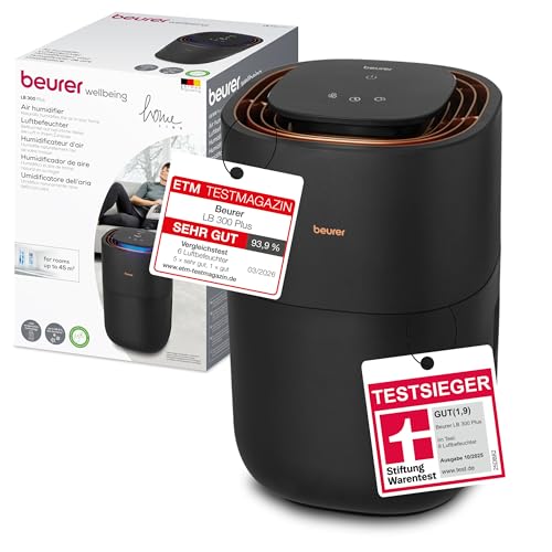 Beurer LB 300 Plus Luftbefeuchter, TESTSIEGER Stiftung Warentest, mit energieeffizienter Kaltverdunstungstechnologie, farbiger Luftfeuchtigkeitsindikator, Filtertrocknungsfunktion, Räume bis ca. 45m²