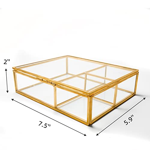 Limor Glass Jewelry Organizer Box - Clear Keepsake Case With Gold Metal Frame In Rectangle Shape With Trinket Chest Inside,Display Box For Earring Ring, Necklace, Accessories #TOP4