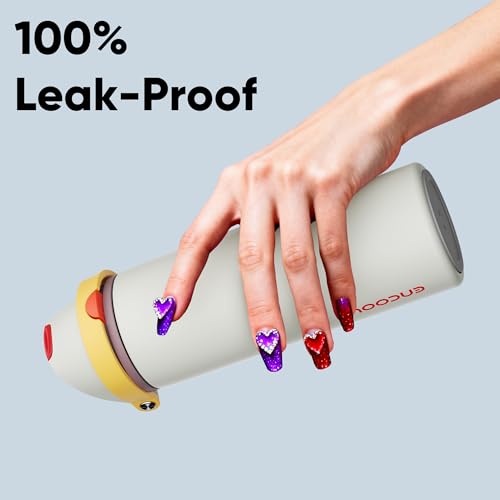 Image of Insulated Water Bottle with Straw - Encool Stainless Steel Water Bottle with Push Button Lid, Leak-Proof & BPA-Free, Keeps Cold for 24 Hours for Sports, Travel, Gym (24 oz, Quill Grey-Red)