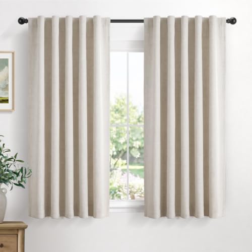 Image of Linen Total Blackout Curtains for Bedroom Living Room 63 Inch, Cream