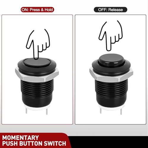 Image of Nilight 12mm Momentary Push Button Switch 6PCS | 12V Waterproof Black Metal Small Round Power Push Button Switches 2 Pin for Car Automotive Truck Boat Marine Off-Road Vehicle