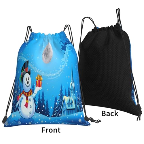 Christmas Snowman Drawstring Backpack Gym Bag Waterproof Draw String Cinch Bags for Sports Yoga Swimming Travel Beach3