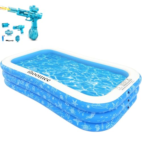 Ihoomee Inflatable Swimming Pool, 118" x 77" x 22", Family Full-Sized, Blow up Kiddie Pool for Kids, Adults, Babies, Toddlers, Outdoor, Garden, Backyard, Summer Water Party, for Ages 3+