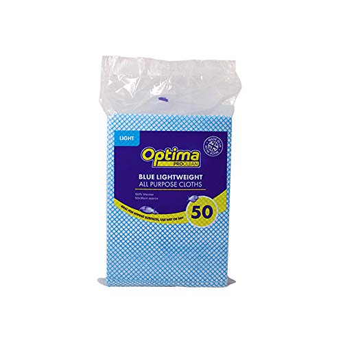 Optima Proclean 50 All Purpose Cloths, General Cleaning, Disposable, 50 x 36 cm, Wipe Down Kitchen Surfaces, Chem Bonded, Made in UK,Blue