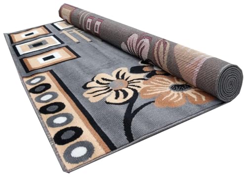 Image of Floral Design Acrylic Polyester Carpet for Living Room 6x8 Feet Color Grey(180x240Cm), Large Rectangle