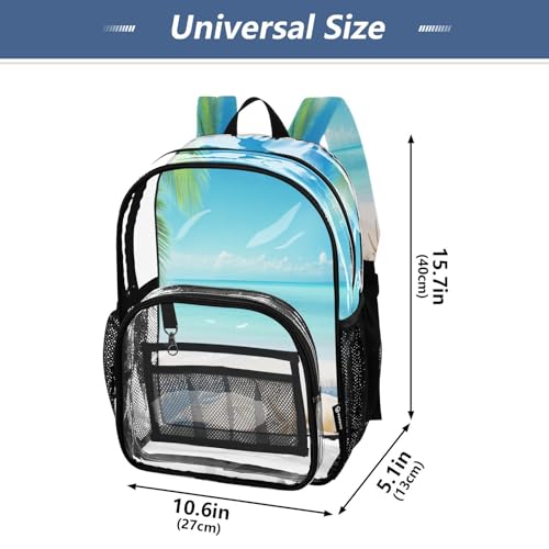 Sunny Beach Clear Backpack - Stadium Approved Large 15.7-inch Waterproof Transparent Bag for Sports, Concerts, Work, Travel#2124