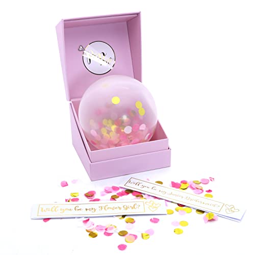 Product Image of the PureRejuva Would You Be My Bridesmaid Proposal Box -With Confetti Balloon-Perfect for Maid of Honor Proposal Box-Flower Girl Proposal Box-Junior Bridesmaid Proposal (PINK box/PINK balloon, 1 Box)