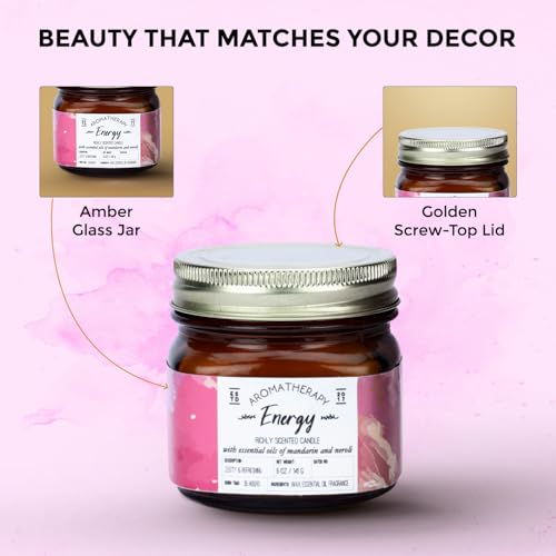 Image of Welburn Veda&Co Scented Wax Candle - Energy | Aromatherapy Jar Candle for Home Decor | Enhance Your Mood | Enhance Your Space with Soothing Scents (35 Hours Burn Time, 141gm),