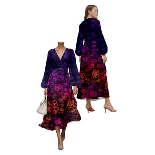 Halloween Cute Ghost Ladies Long Dress Sexy V-Neck Elegant Long Sleeve high Waist A-line Skirt Spring and Autumn Style3