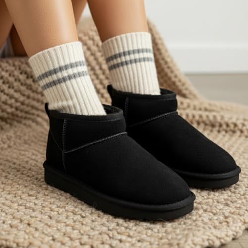 Image of CUSHIONAIRE Hip-3 Genuine Suede Leather Ankle Boots for Women - Pull On Cozy Faux Fur Boots Womens Shoes with Comfortable Memory Foam