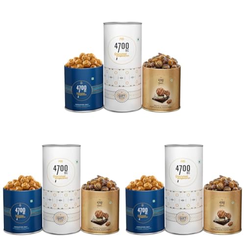 Image of 4700BC Gourmet Popcorn, Combo box,(2 Tins: 1 Himalayan Salt Caramel, 1 Nutty Tuxedo Chocolate), 275gm (Pack of 3)