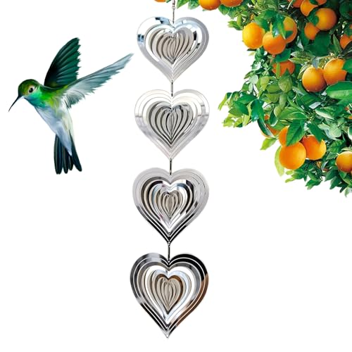 Repelente para exterior - Set molinillo de viento de metal, 9 discos reflectantes de acero inoxidable | Dispositivo decorativo de jardín con diseño de corazón para disuadir a tragar palomas pas