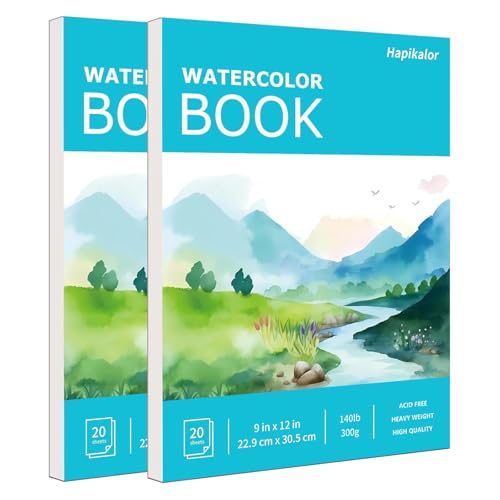 Image of Hapikalor 2-Pack 9 inchx12 inchWatercolor Paper Pad, Teacher Classroom Must Have, Art Watercolor Paper, Arts & Crafts, Watercolor Pad for Finger Paint, Watercolor Pens, Teal