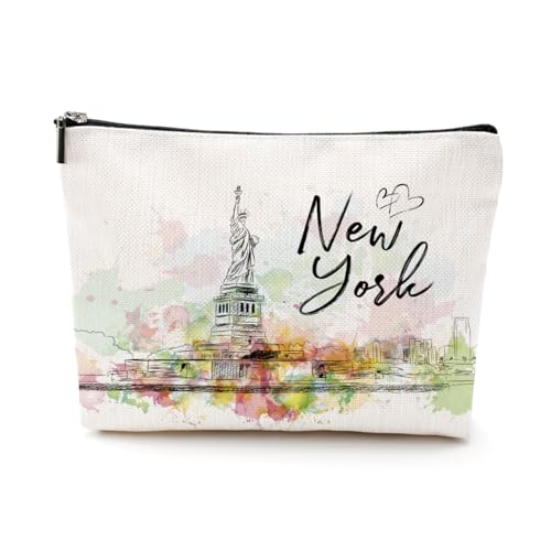 New York Travel Gift Cosmetic Bag New York Lovers Gift New York Souvenir Watercolor Makeup Bag Girls Trip Gifts Favors New York City Themed Gifts for Women Birthday Christmas Bachelorette Party Favors