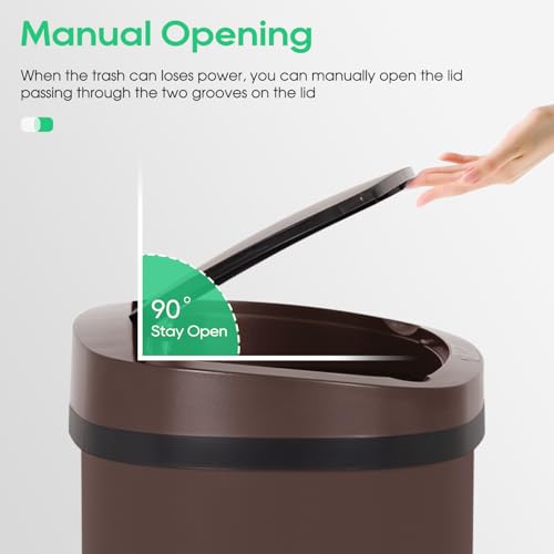 Image of BestOffice | 13 Gallon Stainless Steel Trash Can with Lid | Brown | Automatic Touchless Garbage Can | Odor Control | Modern Oval Design | Easy to Clean | Fits Any Kitchen, Bathroom, Office or Home