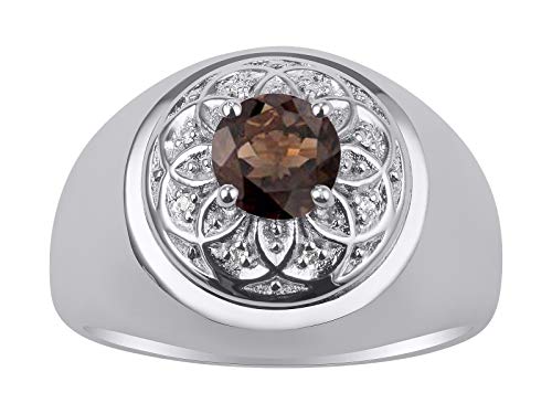 Image of Rylos Men's Designer Gypsy Ring with 7MM Round Gemstone & Diamond - Birthstone Rings in Sizes 8-13 in Sterling Silver