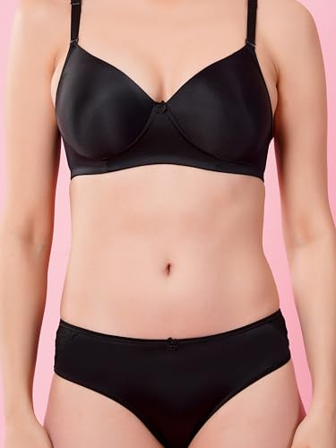 Image of Women's Seamless Non-Padded Wirefree Bra with Mid-Rise Bikini Panty Set | Soft Stretch Everyday Comfort Lingerie Set