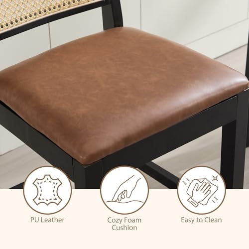 Image of Rattan Counter Height Bar Stools Set of 4, 26'' Modern Counter Stools with Cane Back, Mid Century Bar Chairs for Kitchen Counter /Home Bar /Restaurant, Brown