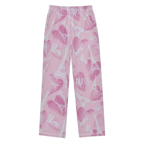 Paris Romantic Love Boys Long Pants Soft Trousers Elastic Waist Kids Lounge Bottoms with Pockets S-XL