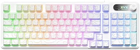 OHY XVX Wireless Keyboard,99Keys Quiet Typing Membrane Gaming Keyboard with Logo Display & Knob, RGB Backlit, USB C Rechargeable, 94 Keys PBT Keycap for Windows PC, Mac, Linux-White OHY XVX Wireless Keyboard,99Keys Quiet Typing Membrane Gaming Keyboard with Logo Display & Knob, RGB Backlit, USB C Rechargeable, 94 Keys PBT Keycap for Windows PC, Mac, Linux-White